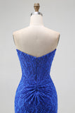 Royal Blue Mermaid Sweetheart Lace Long Corset Evening Dress with Slit