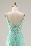 Floral Sparkly Mint Green Mermaid Lace Long Prom Dress