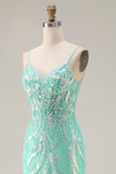 Floral Sparkly Mint Green Mermaid Lace Long Prom Dress