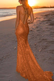 Sparkly Dusty Sage Sequined Spaghetti Straps Mermaid Formal Dress
