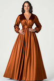 A-Line Peacock Satin Mother of the Bride Dress with Long Sleeves
