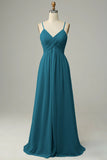 Pleated A-Line Floor Length Bridesmaid Dress