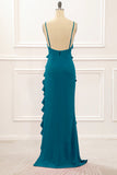 Lilac Sheath Spaghetti Straps Long Bridesmaid Dress with Ruffles