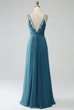 A-Line Pleated Spaghetti Straps Chiffon Bridesmaid Dress With Slit