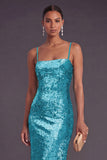 Sparkly Black Spaghetti Straps Mermaid Sequin Long Formal Dress