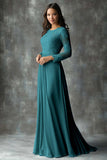 Chiffon Round Neck Peacock A-Line Applique Mother of the Bride Dress