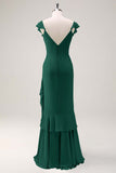 Red Chiffon Mermaid V-Neck Maxi Bridesmaid Dress with Ruffles