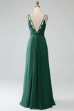 A-Line Pleated Spaghetti Straps Chiffon Bridesmaid Dress With Slit