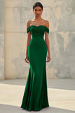 Dusty Sage Chiffon Off the Shoulder Sheath Pleated Formal Dress