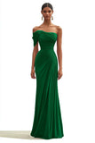 Eucalyptus One Shoulder Pleated Sheath Maxi Formal Dress