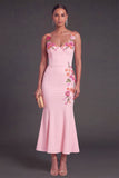 Floral Light Yellow Mermaid Thick Straps Long Wedding Guest Dress