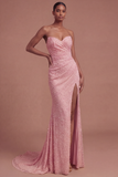 Sweetheart Beaded Mermaid Ruched Long Prom Dress with Slit