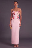 Light Yellow Floral Sheath Strapless Long Wedding Guest Dress