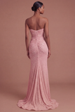 Sweetheart Beaded Mermaid Ruched Long Prom Dress with Slit