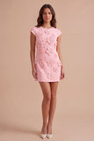 Yellow Floral Cap Sleeves Appliqued Short Cocktail Dress