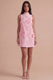 A Line Hot Pink Floral Appliqued Short Cocktail Dress