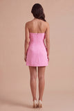 Hot Pink Floral Bodycon Strapless Short Cocktail Dress
