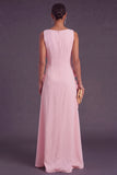 Hot Pink Floral Boat Neck A Line Long Formal Dress
