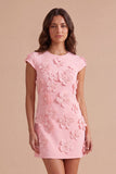 Yellow Floral Cap Sleeves Appliqued Short Cocktail Dress
