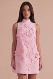 A Line Hot Pink Floral Appliqued Short Cocktail Dress