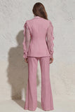 White V Neck Ruched Ruffled 2 Piece Work Suits with Pockets