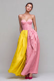 Red and Fuchsia Long Strapless A Line Patchwork Formal Dress