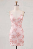 Fuchsia Floral Bodycon Short Cocktail Party Dress