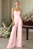White Sweetheart Wide Leg Formal Jumpsuits