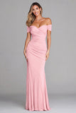 Terracotta Mermaid Off the Shoulder Ruched Long Formal Dress