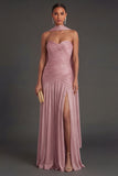 Dusty Sage Sheath Ruched Sweetheart Maxi Wedding Guest Dress with Slit