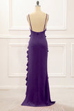 Lilac Sheath Spaghetti Straps Long Bridesmaid Dress with Ruffles
