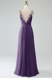 A-Line Pleated Spaghetti Straps Chiffon Bridesmaid Dress With Slit
