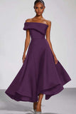 Navy Off the Shoulder A Line Asymmetrical Formal Dress