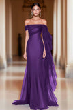 Cabernet Off the Shoulder Sheath Maxi Formal Dress with Ruffles