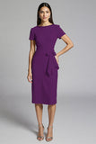 Royal Blue Ruffled Bodycon Satin Midi Work Dress