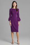 Royal Blue Bodycon Satin Bateau Neck Midi Work Dress