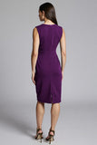 Navy Bodycon Satin V-Neck Midi Work Dress