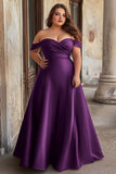 Dusty Blue Satin A Line Ruched Plus Size Maxi Prom Dress