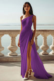 Champagne Chiffon Ruched One Shoulder Beach Maxi Engagement Dress with Slit
