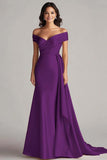 Peacock Mermaid Satin Off the Shoulder Long Formal Dress with Pleats
