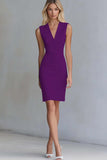Dusty Blue Bodycon Ivory V-Neck Short Work Dress