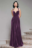 Burgundy Velvet Mermaid Thick Straps Long Ruched Holiday Party Dress