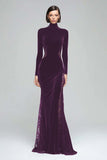 Black Mermaid Velvet High Neck Maxi Holiday Party Dress with Lace