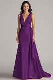Peacock Mermaid Deep V-Neck Long Satin Formal Dress with Drape