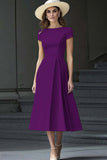 Lilac Bateau Neck A Line Midi Satin Work Dress