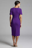 Champagne V-Neck Bodycon Midi Satin Work Dress with Sleeves