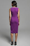 Grey Bodycon Ruched Satin Midi Work Dress with Slit
