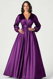 A-Line Peacock Satin Mother of the Bride Dress with Long Sleeves