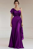 Maxi Peacock Sheath Ruched Satin Formal Dress