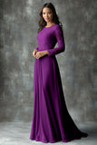 Chiffon Round Neck Peacock A-Line Applique Mother of the Bride Dress